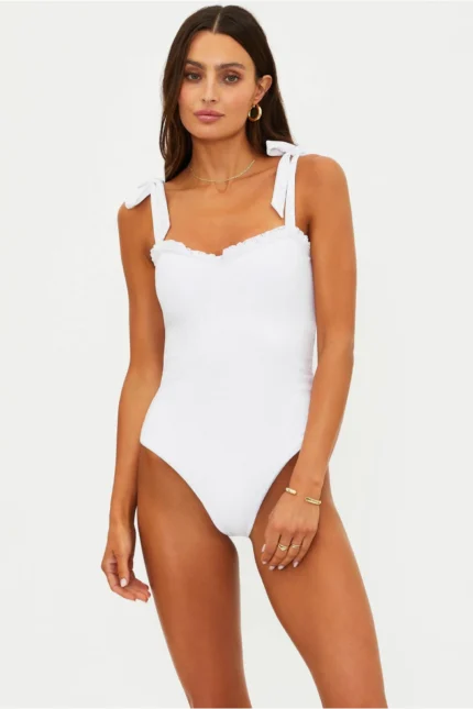 Shop Priya One Piece White featuring soft fabric, flattering silhouette, and chic white one piece swimsuit design for summer and poolside wear.
