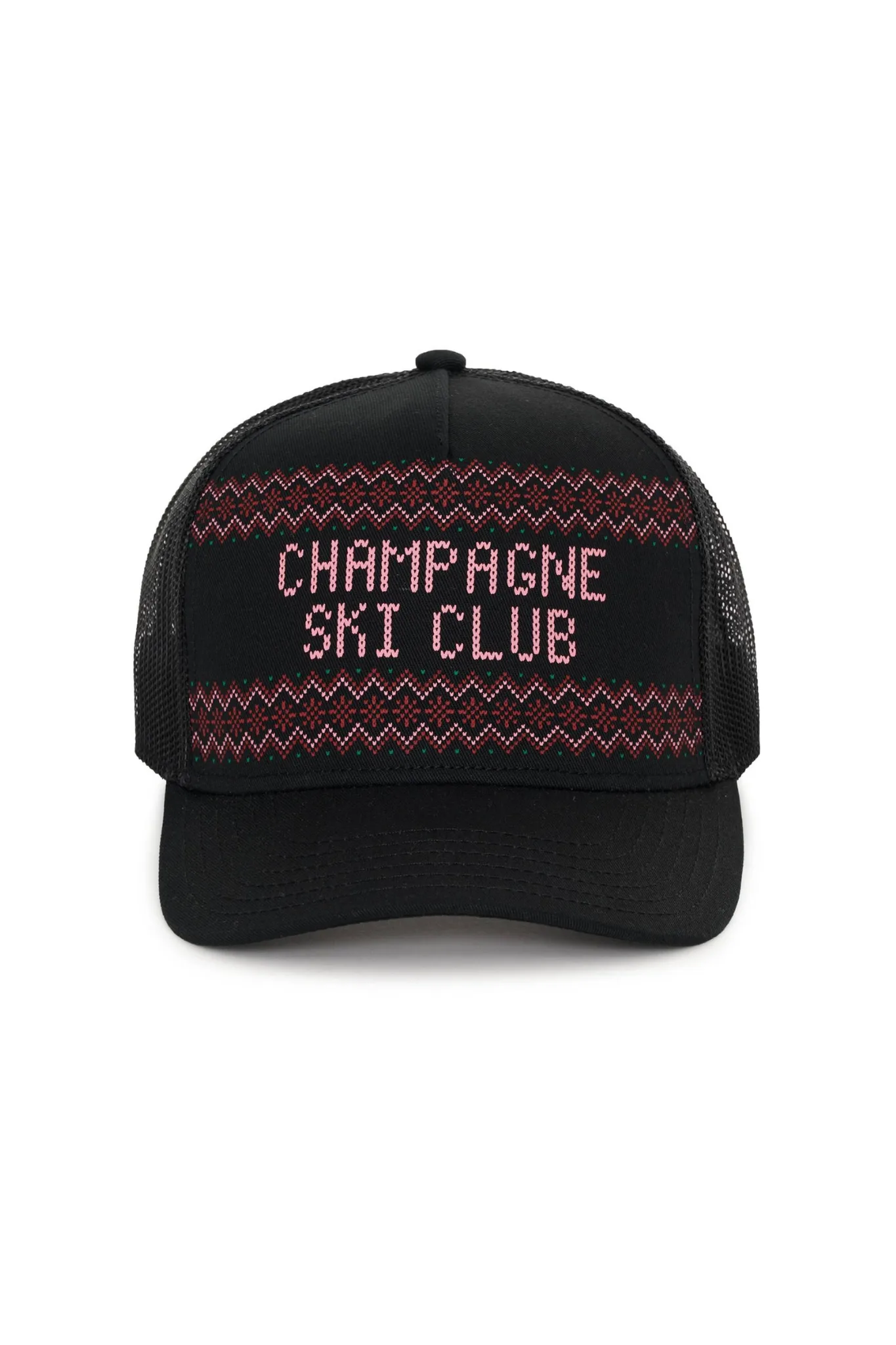Shop Anthropologie X Beach Riot Trucker Hat Black Champagne Ski Club featuring a classic trucker design, breathable mesh back, and adjustable fit.